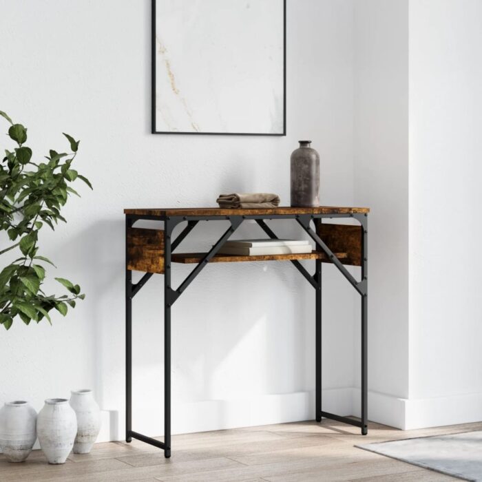 Table console avec étagère chêne fumé 75x30x75 cm – Image 1