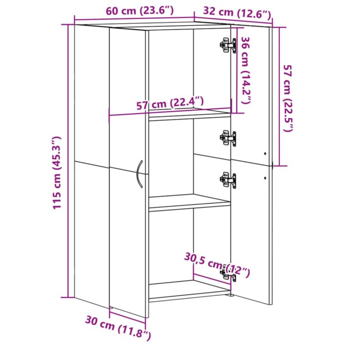 Armoire de classement chêne sonoma 60x32x115 cm bois ingénierie – Image 8