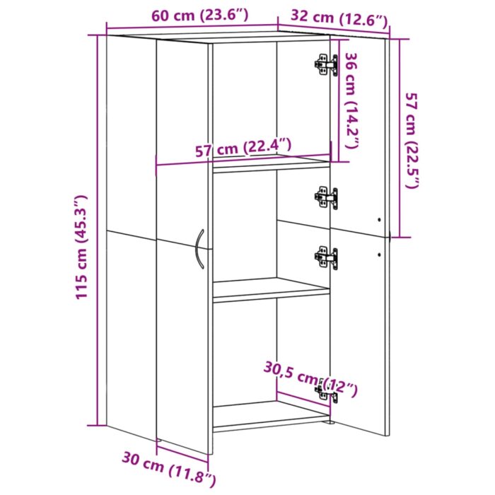 Armoire de classement chêne fumé 60x32x115 cm bois d'ingénierie – Image 8