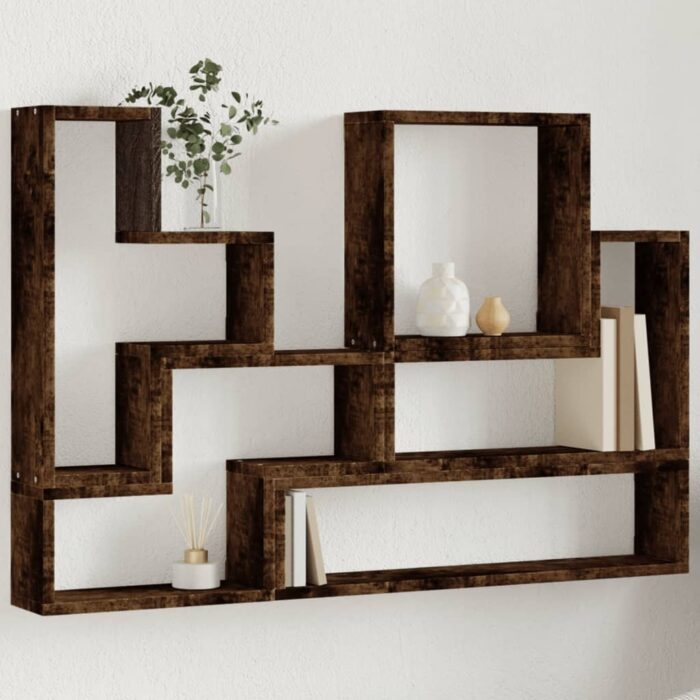 Étagère murale chêne fumé 96x12x64 cm bois d'ingénierie – Image 1
