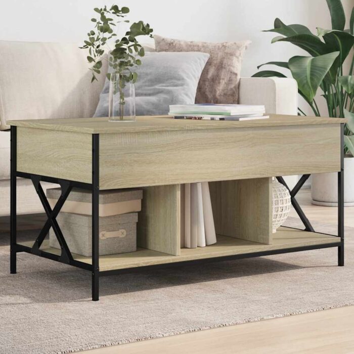 Table basse chêne sonoma 100x55x50cm bois d'ingénierie et métal – Image 1