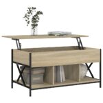 Table basse chêne sonoma 100x55x50cm bois d'ingénierie et métal – Image 2