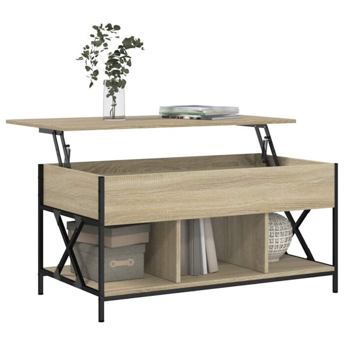 Table basse chêne sonoma 100x55x50cm bois d'ingénierie et métal – Image 2