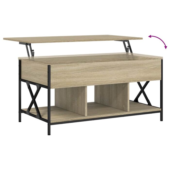 Table basse chêne sonoma 100x55x50cm bois d'ingénierie et métal – Image 6