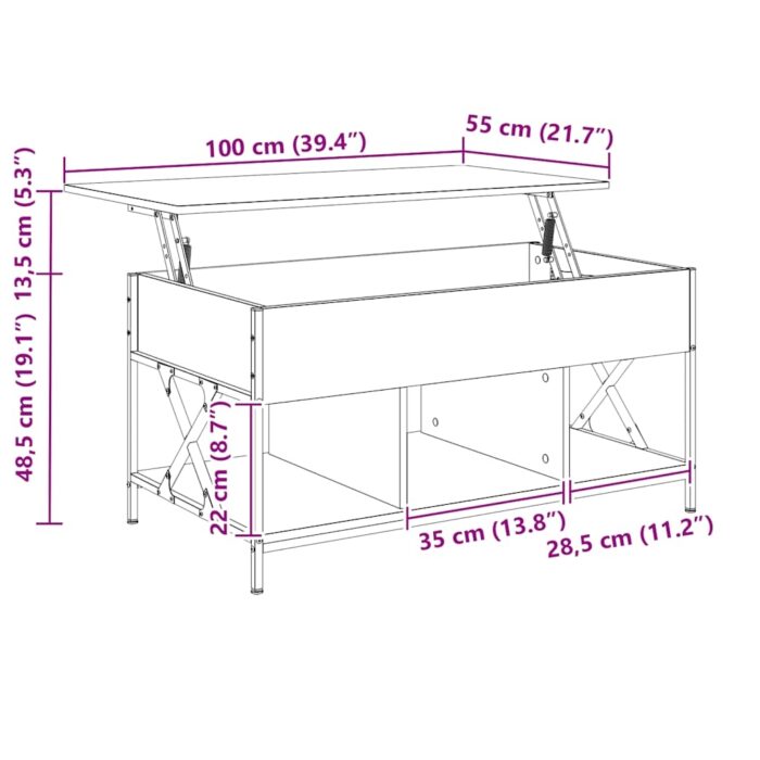 Table basse chêne sonoma 100x55x50cm bois d'ingénierie et métal – Image 9