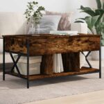 Table basse chêne fumé 100x55x50 cm bois d'ingénierie et métal
