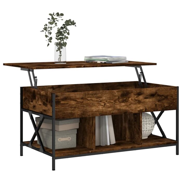 Table basse chêne fumé 100x55x50 cm bois d'ingénierie et métal – Image 2