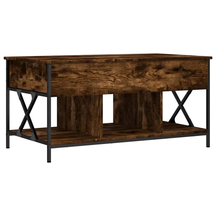 Table basse chêne fumé 100x55x50 cm bois d'ingénierie et métal – Image 5