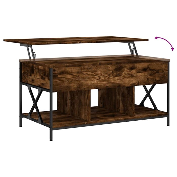 Table basse chêne fumé 100x55x50 cm bois d'ingénierie et métal – Image 6