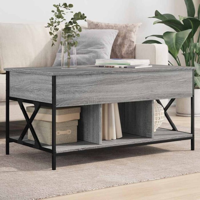 Table basse sonoma gris 100x55x50 cm bois d'ingénierie et métal – Image 1