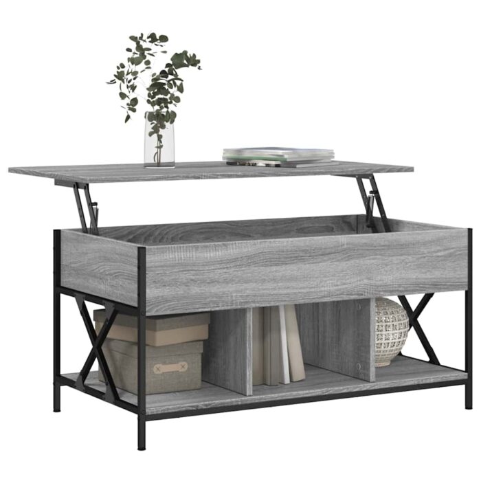 Table basse sonoma gris 100x55x50 cm bois d'ingénierie et métal – Image 2