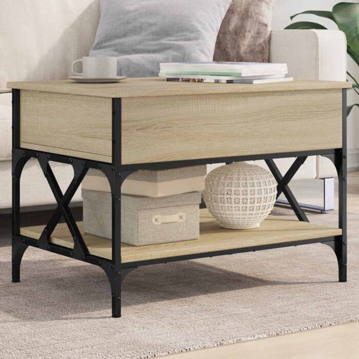 Table basse chêne sonoma 70x50x50 cm bois d'ingénierie et métal – Image 1