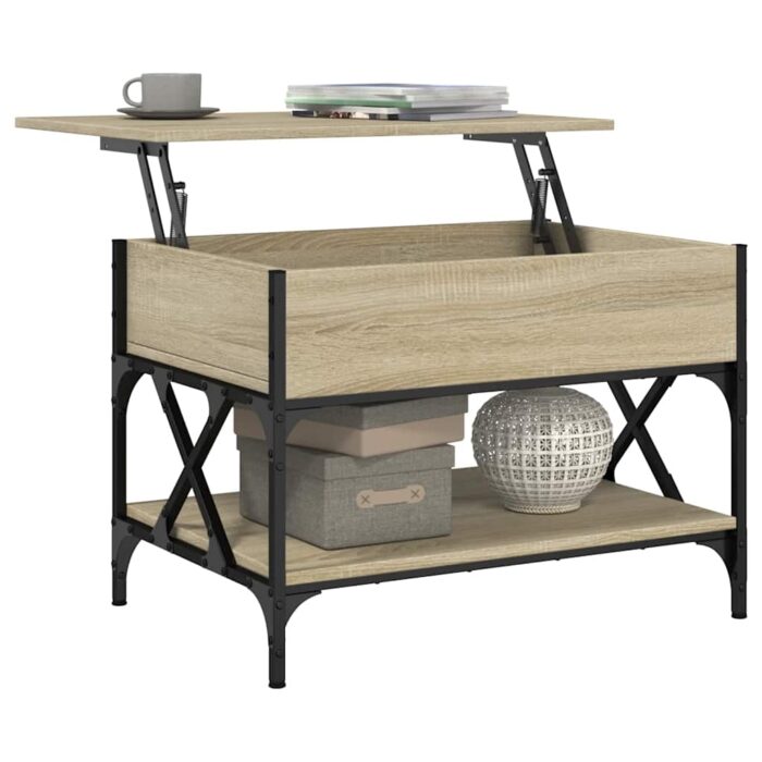 Table basse chêne sonoma 70x50x50 cm bois d'ingénierie et métal – Image 2