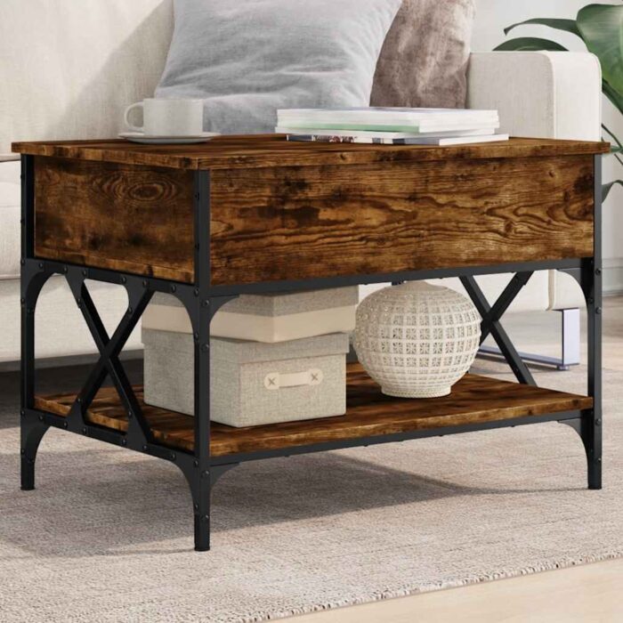 845353_1.jpg Table basse chêne fumé 70x50x50 cm bois d'ingénierie et métal – Image 1