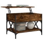 Table basse chêne fumé 70x50x50 cm bois d'ingénierie et métal – Image 2