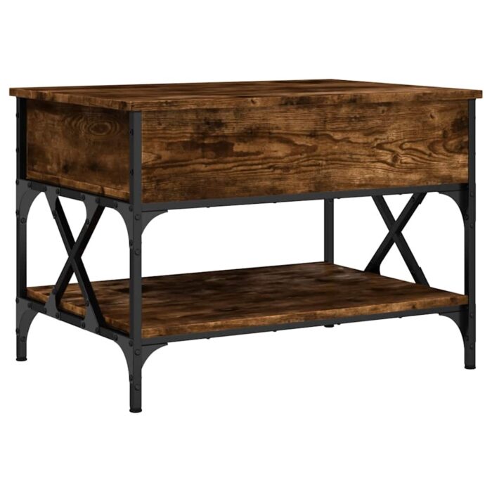 Table basse chêne fumé 70x50x50 cm bois d'ingénierie et métal – Image 5