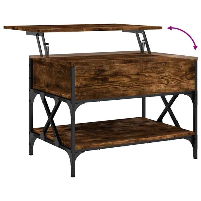 Table basse chêne fumé 70x50x50 cm bois d'ingénierie et métal – Image 6