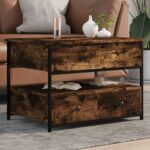 Table basse chêne fumé 70x50x50 cm bois d'ingénierie et métal