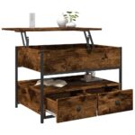 Table basse chêne fumé 70x50x50 cm bois d'ingénierie et métal – Image 2