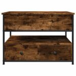 Table basse chêne fumé 70x50x50 cm bois d'ingénierie et métal – Image 3