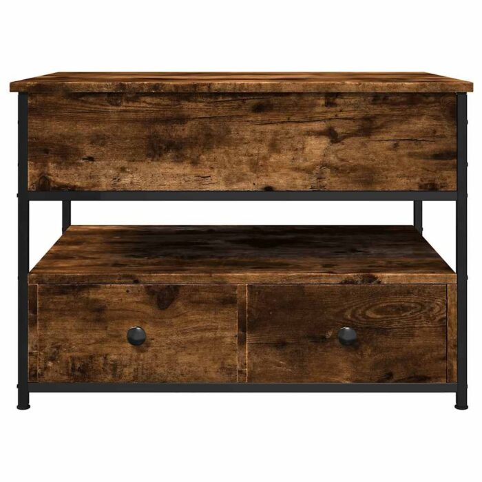 Table basse chêne fumé 70x50x50 cm bois d'ingénierie et métal – Image 3