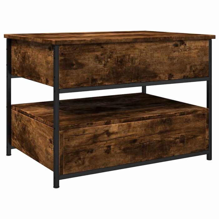 Table basse chêne fumé 70x50x50 cm bois d'ingénierie et métal – Image 5