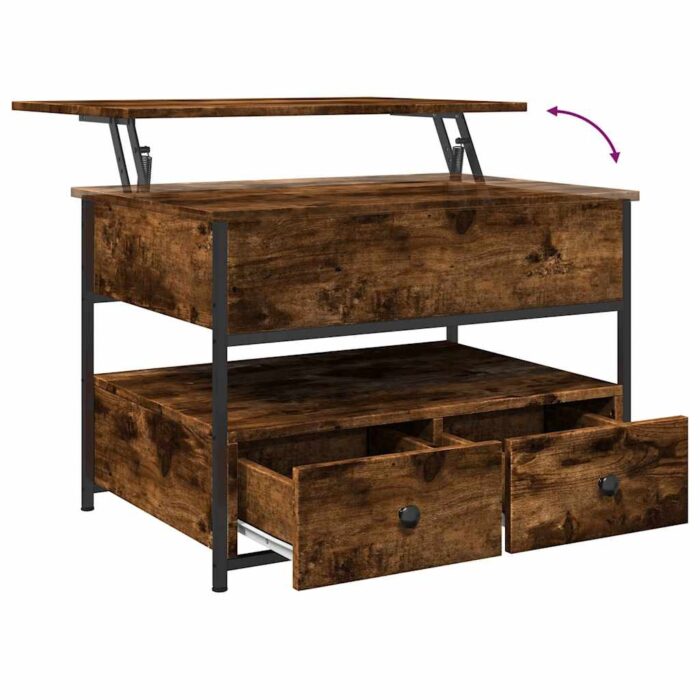 Table basse chêne fumé 70x50x50 cm bois d'ingénierie et métal – Image 6