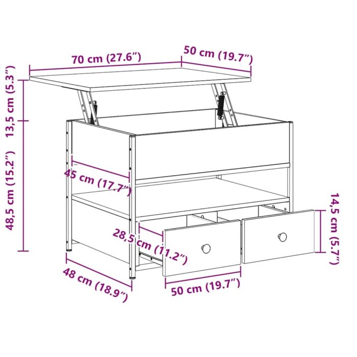 Table basse chêne fumé 70x50x50 cm bois d'ingénierie et métal – Image 9