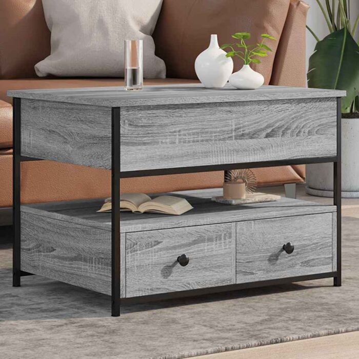 Table basse sonoma gris 70x50x50 cm bois d'ingénierie et métal – Image 1