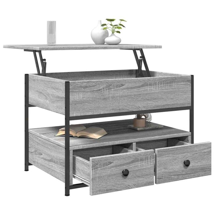 Table basse sonoma gris 70x50x50 cm bois d'ingénierie et métal – Image 2