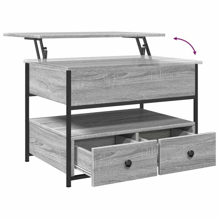 Table basse sonoma gris 70x50x50 cm bois d'ingénierie et métal – Image 6