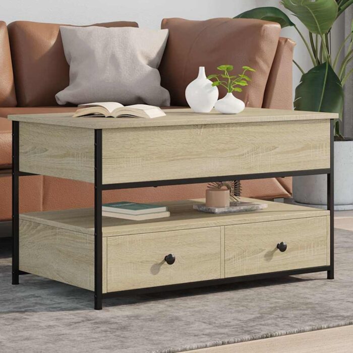 Table basse chêne sonoma 85x50x50 cm bois d'ingénierie et métal – Image 1