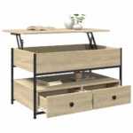 Table basse chêne sonoma 85x50x50 cm bois d'ingénierie et métal – Image 2