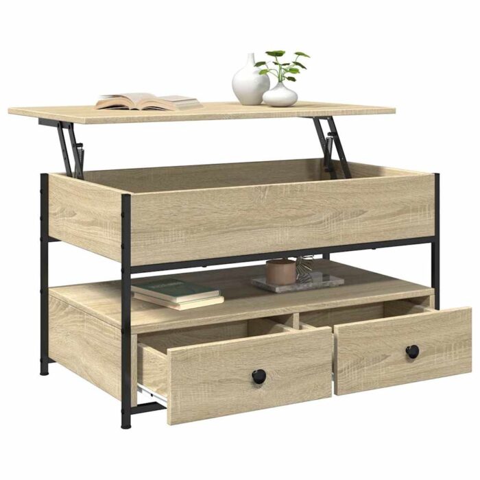 Table basse chêne sonoma 85x50x50 cm bois d'ingénierie et métal – Image 2
