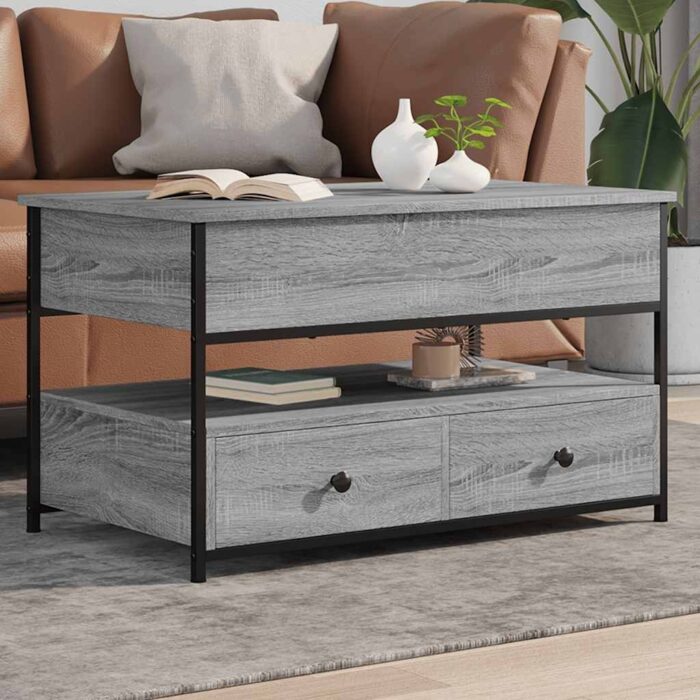Table basse sonoma gris 85x50x50 cm bois d'ingénierie et métal – Image 1