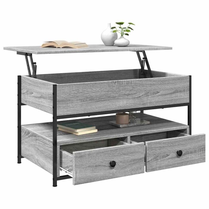 Table basse sonoma gris 85x50x50 cm bois d'ingénierie et métal – Image 2