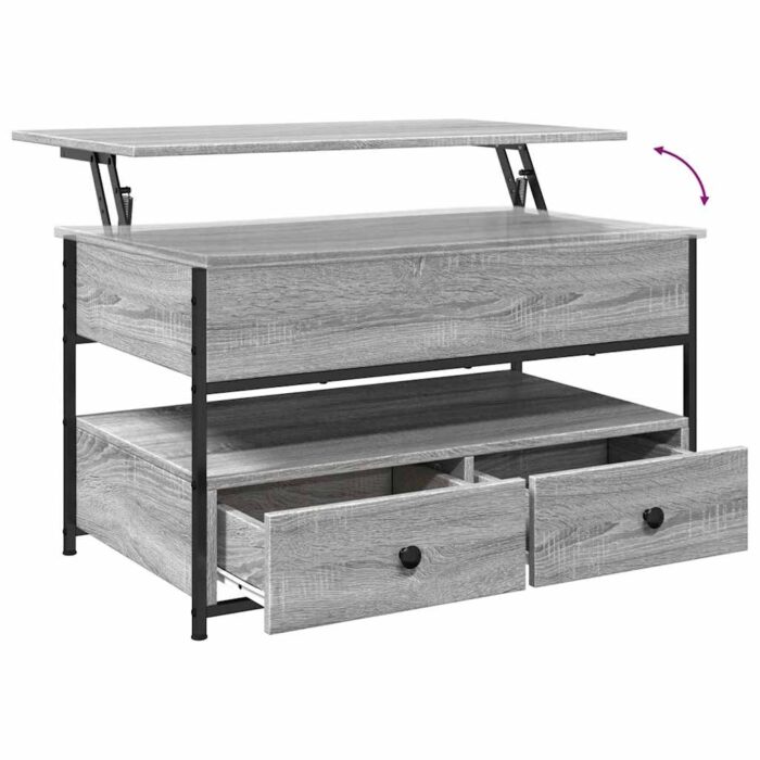 Table basse sonoma gris 85x50x50 cm bois d'ingénierie et métal – Image 6