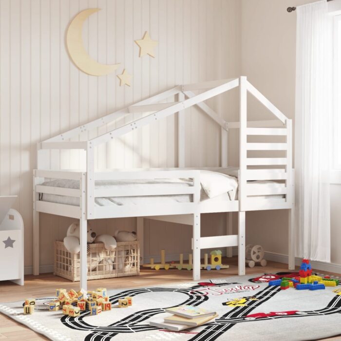 Toit de lit pour enfants blanc 188x82x113 cm bois de pin massif – Image 1