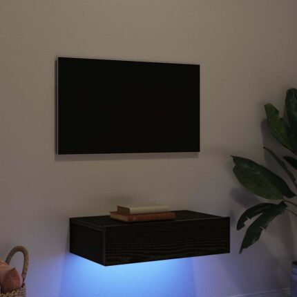 Meuble TV avec éclairage LED Chêne noir 60 x 35 x 15,5 cm