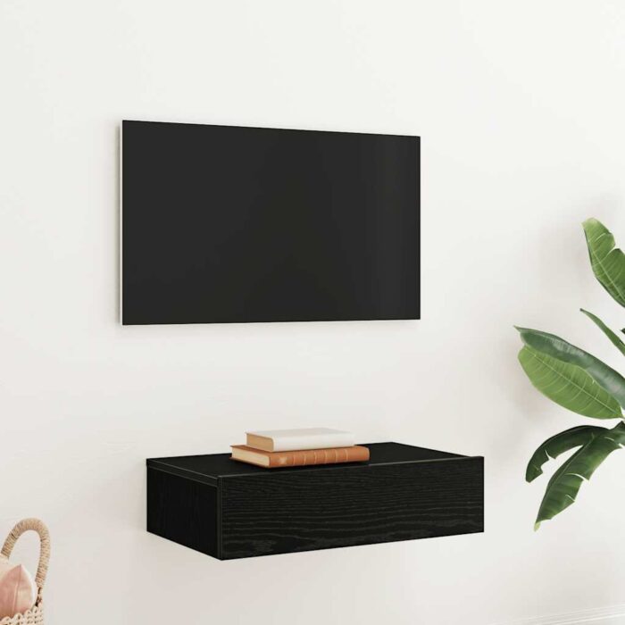 Meuble TV avec éclairage LED Chêne noir 60 x 35 x 15,5 cm – Image 2