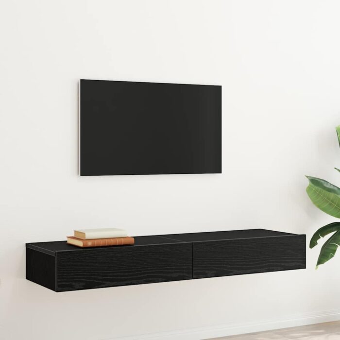 Meubles TV avec éclairage LED 2 pièces Chêne noir 60 x 35 x 15,5 cm – Image 2