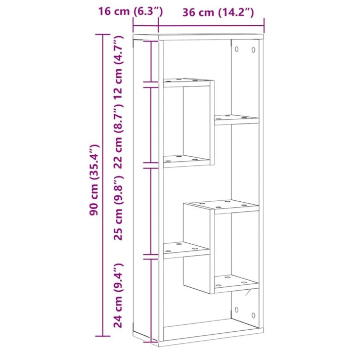 Étagère murale en chêne noir 36 x 16 x 90 cm, bois d'ingénierie – Image 9