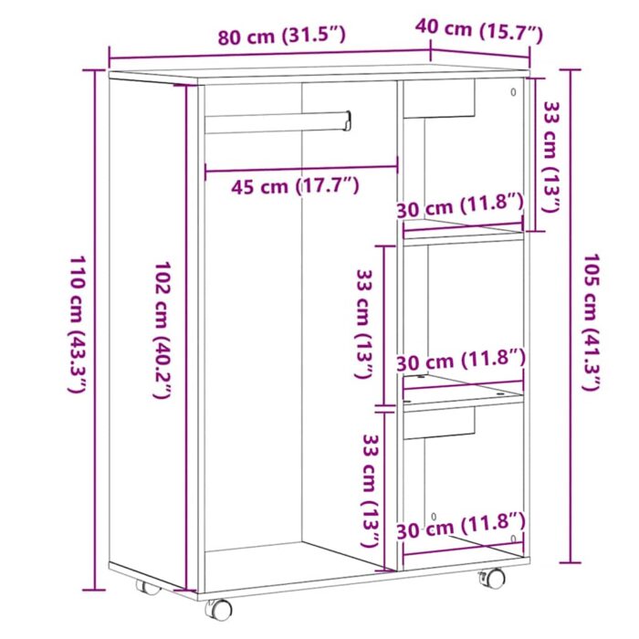 Armoire en chêne noir 80x40x110 cm Bois d'ingénierie – Image 8