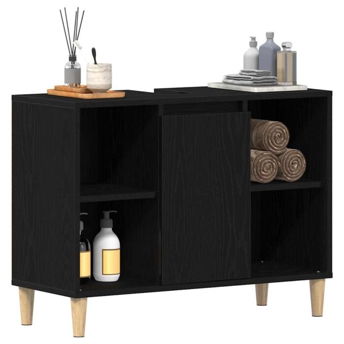 Meuble sous-évier Chêne noir 80x33x60 cm Bois d'ingénierie – Image 2