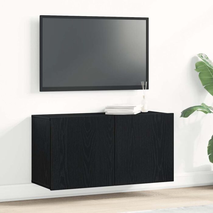 Meuble TV Chêne noir 80x30x41 cm Bois d'ingénierie – Image 1