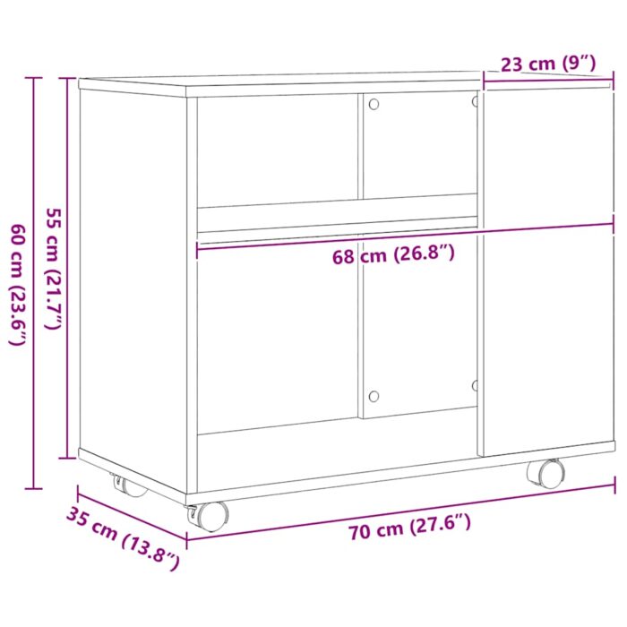 Table d'appoint en chêne noir 70 x 35 x 60 cm Bois d'ingénierie – Image 8