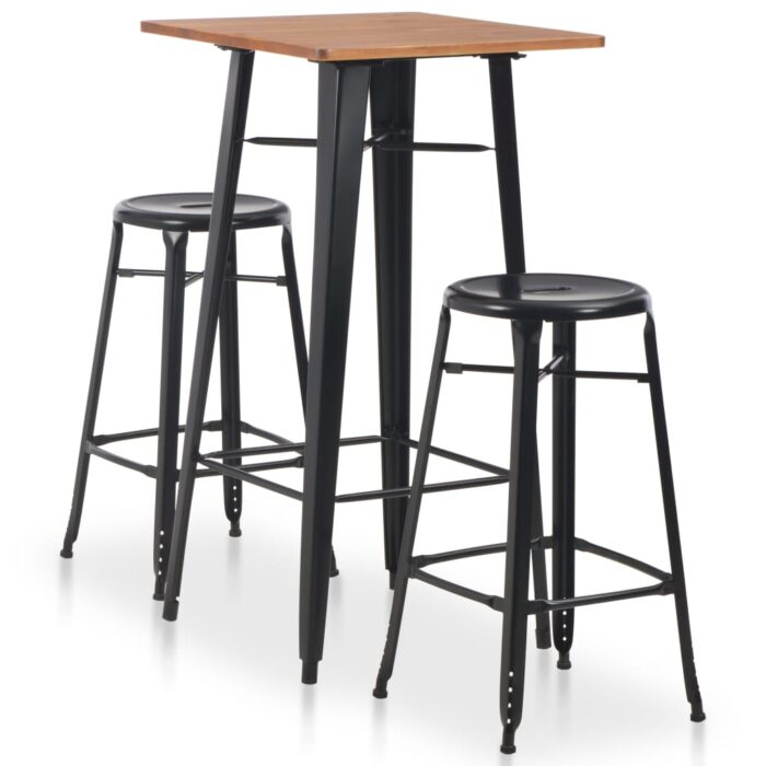 Mobilier de bar 3 pcs Acier Noir – Image 1