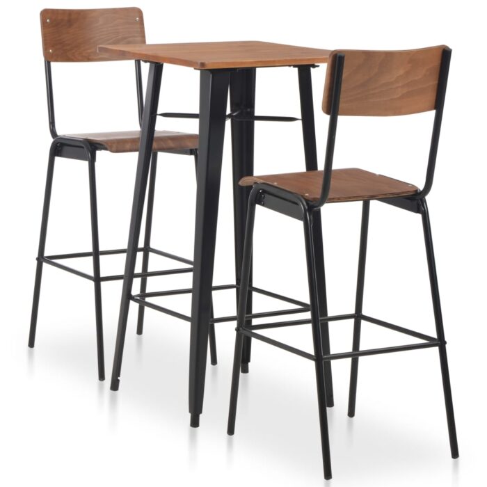 VID276847_1.jpg Mobilier de bar 3 pcs Acier Marron Noir – Image 1