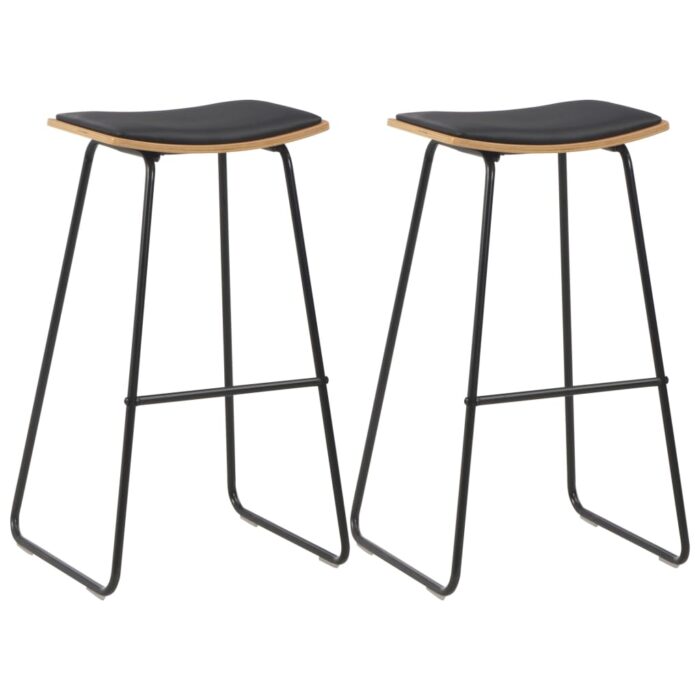 Tabourets de bar lot de 2 noir similicuir – Image 1