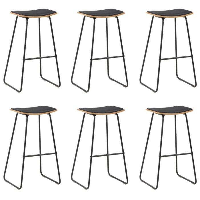 Tabourets de bar lot de 6 noir similicuir – Image 1